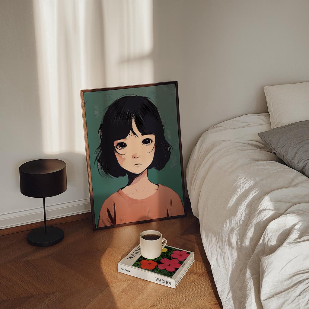 Dromerige Anime Portretposter – staande Popart wanddecoratie van WallArtistic