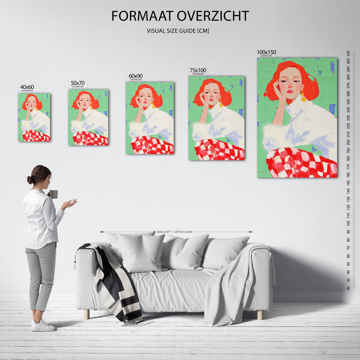 Vrouwelijk portret – Wanddecoratie kunstwerk – moderne staande wandkunst