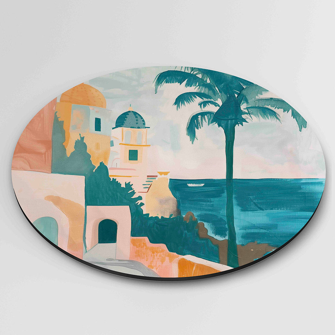 Mediterraans uitzicht – kleurrijke wandkunst als muurcirkel