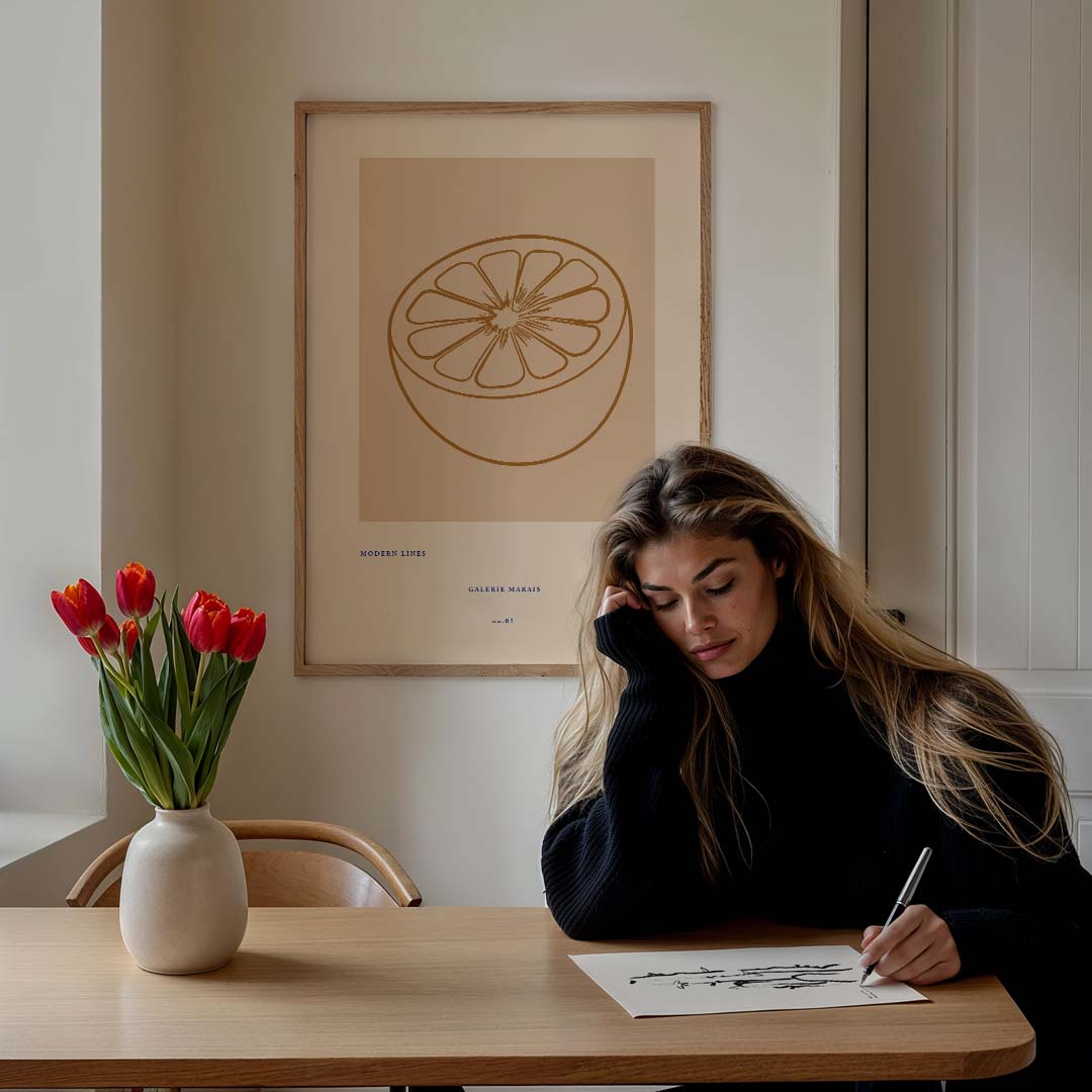 Moderne Lijnen Grapefruit – culinaire wandkunst als portret poster