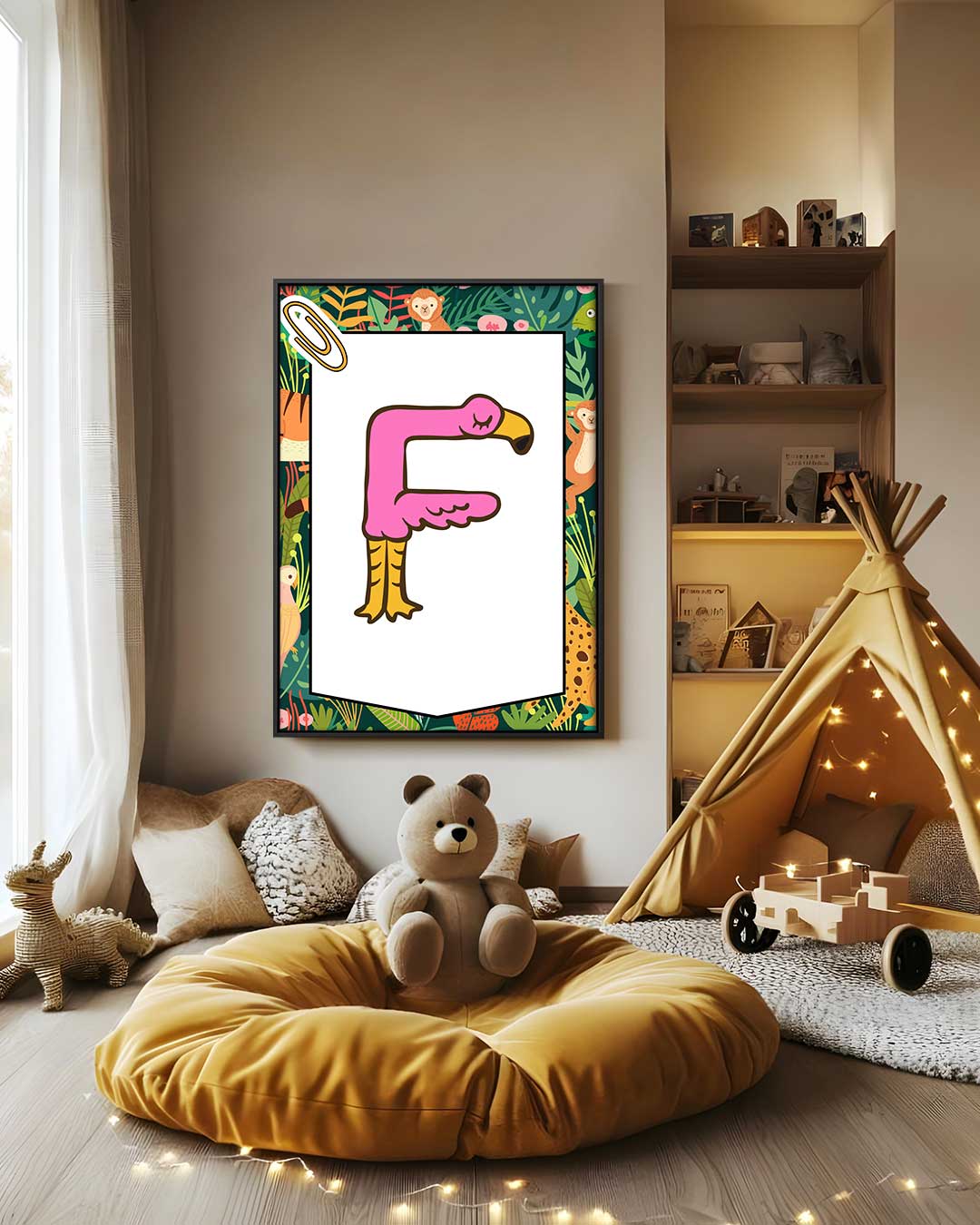 Flamingo Letter F Poster – staand kunstwerk voor modern interieur