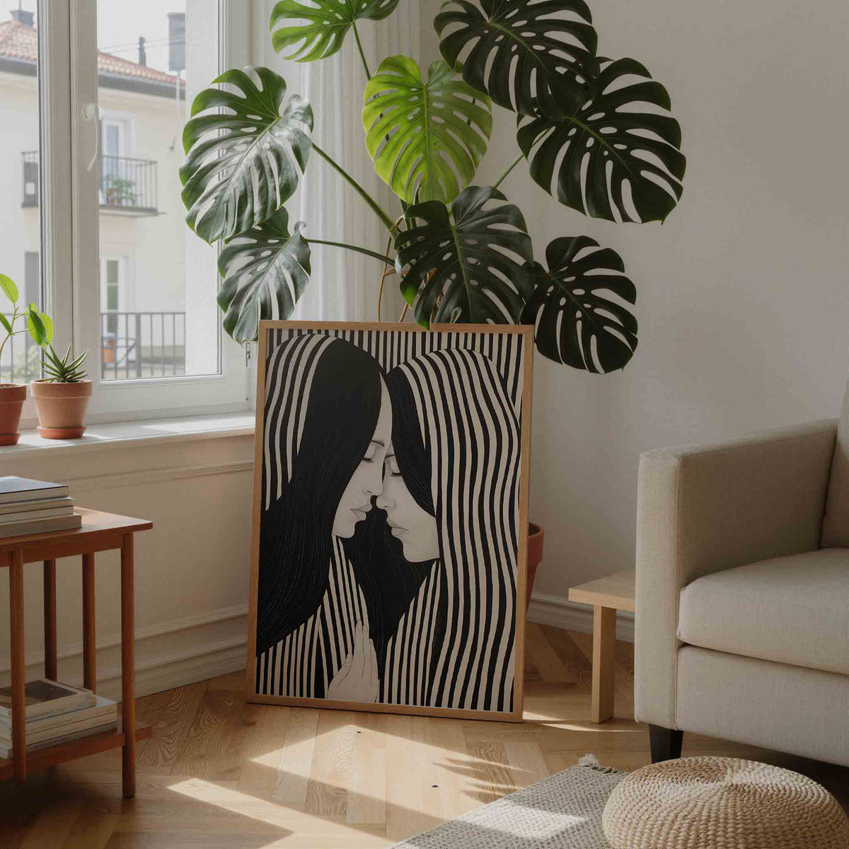 Twee gezichten met strepen – staande botanische wanddecoratie van WallArtistic
