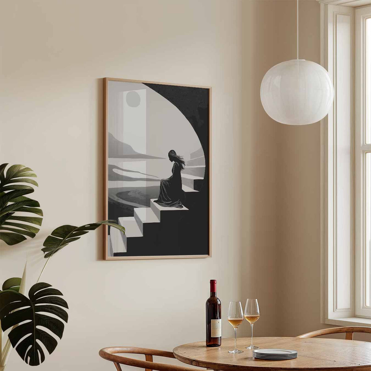 Dromerige Zwart-Wit Landschapsposter – zomerse wandkunst als portret poster