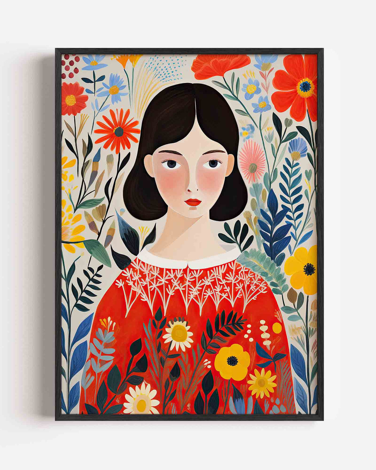 Vrouw met bloemen – kids portret poster als wanddecoratie