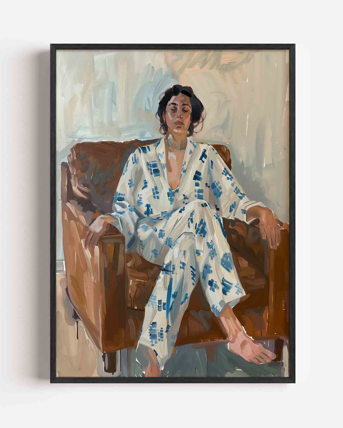Vrouw in stoel – hedendaagse illustratie portret poster als wanddecoratie