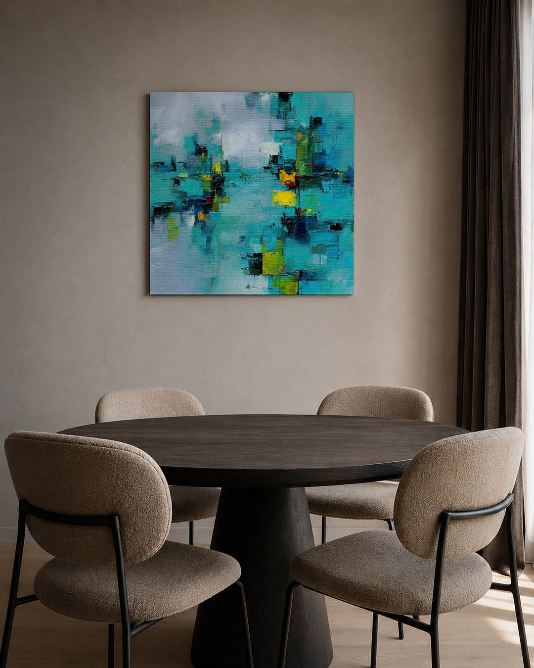 Kleurrijke geometrie kunstwerk – tweede productweergave – dit werk toont een dynamische compositie van rechthoekige vormen in