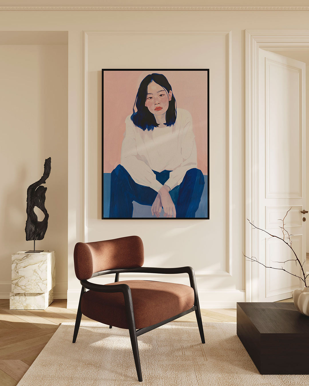 Portret in zachte tinten – staand wanddecoratie kunstwerk