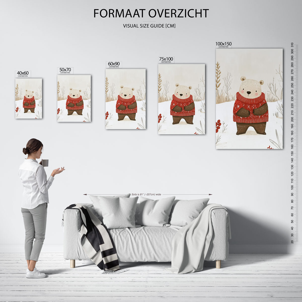 Winterse beer illustratie – staande wanddecoratie van WallArtistic