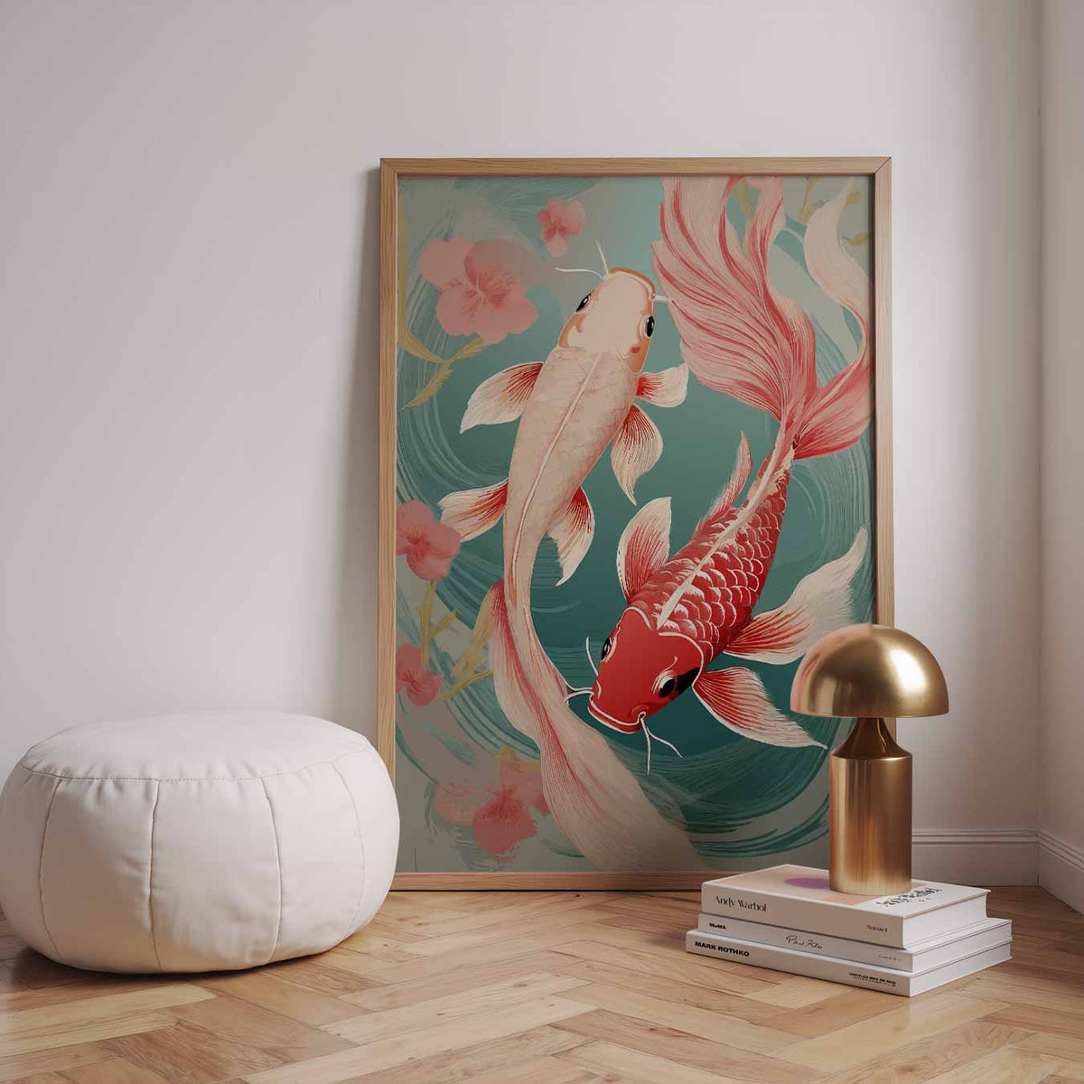 Vrolijke Koi Karper Kunst – staande zomer wanddecoratie van WallArtistic