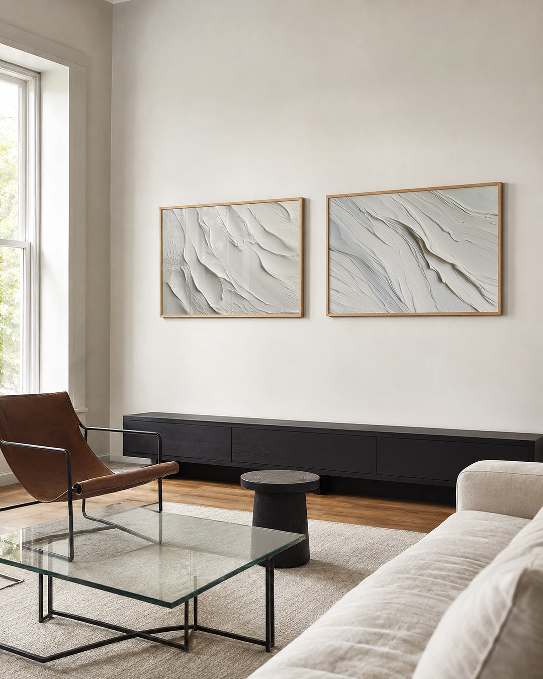 Tweedelige posterset met een spel van golvende, getoond in een interieur