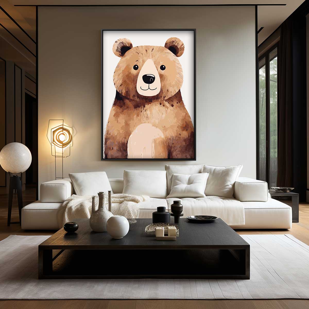Vrolijke Bruine Beer – canvas wanddecoratie in portret formaat