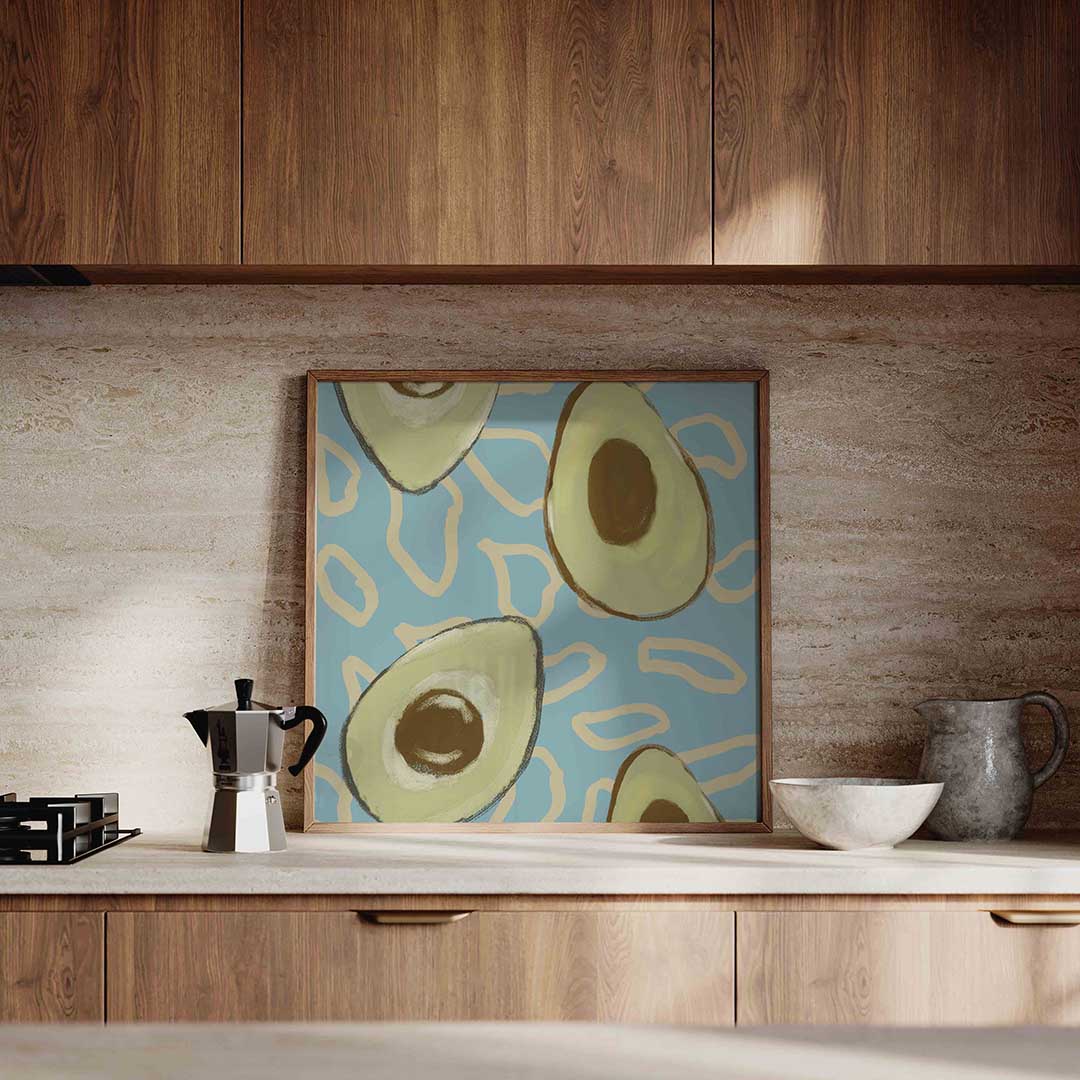 Avocado patroon – culinaire wandkunst als vierkante poster