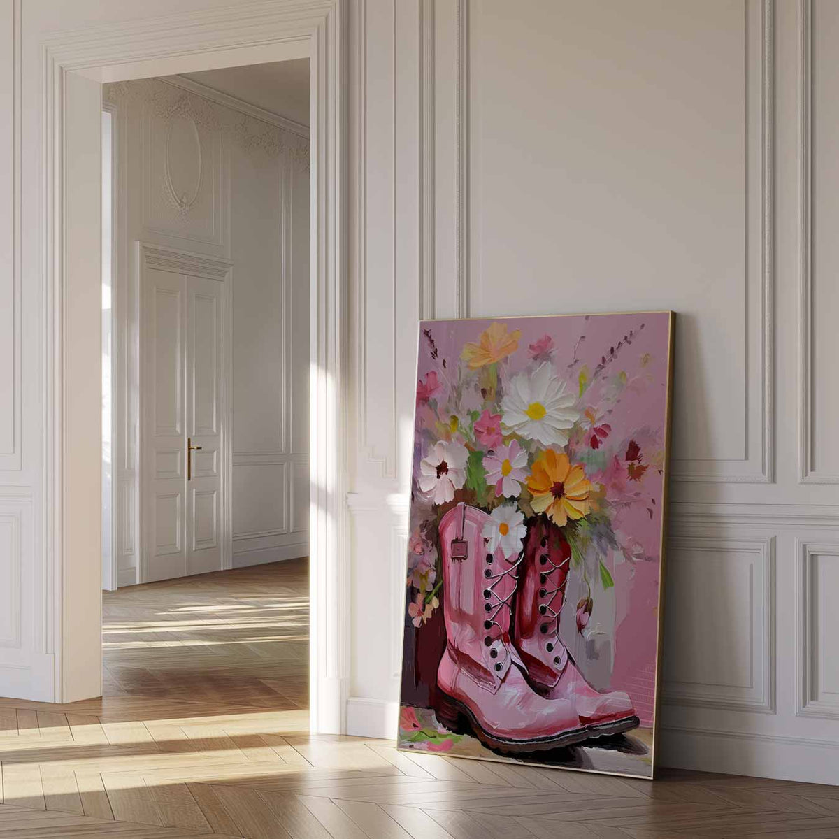 Bloemige Laarzen – paas poster als vrolijke staande wanddecoratie