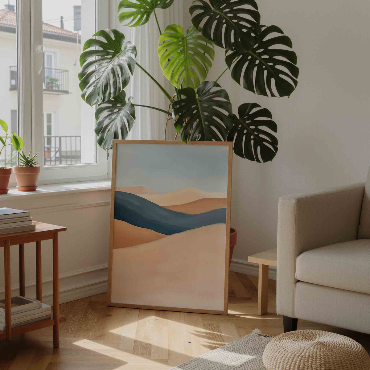 Landschap met golvende lijnen – moderne illustratie als portret poster