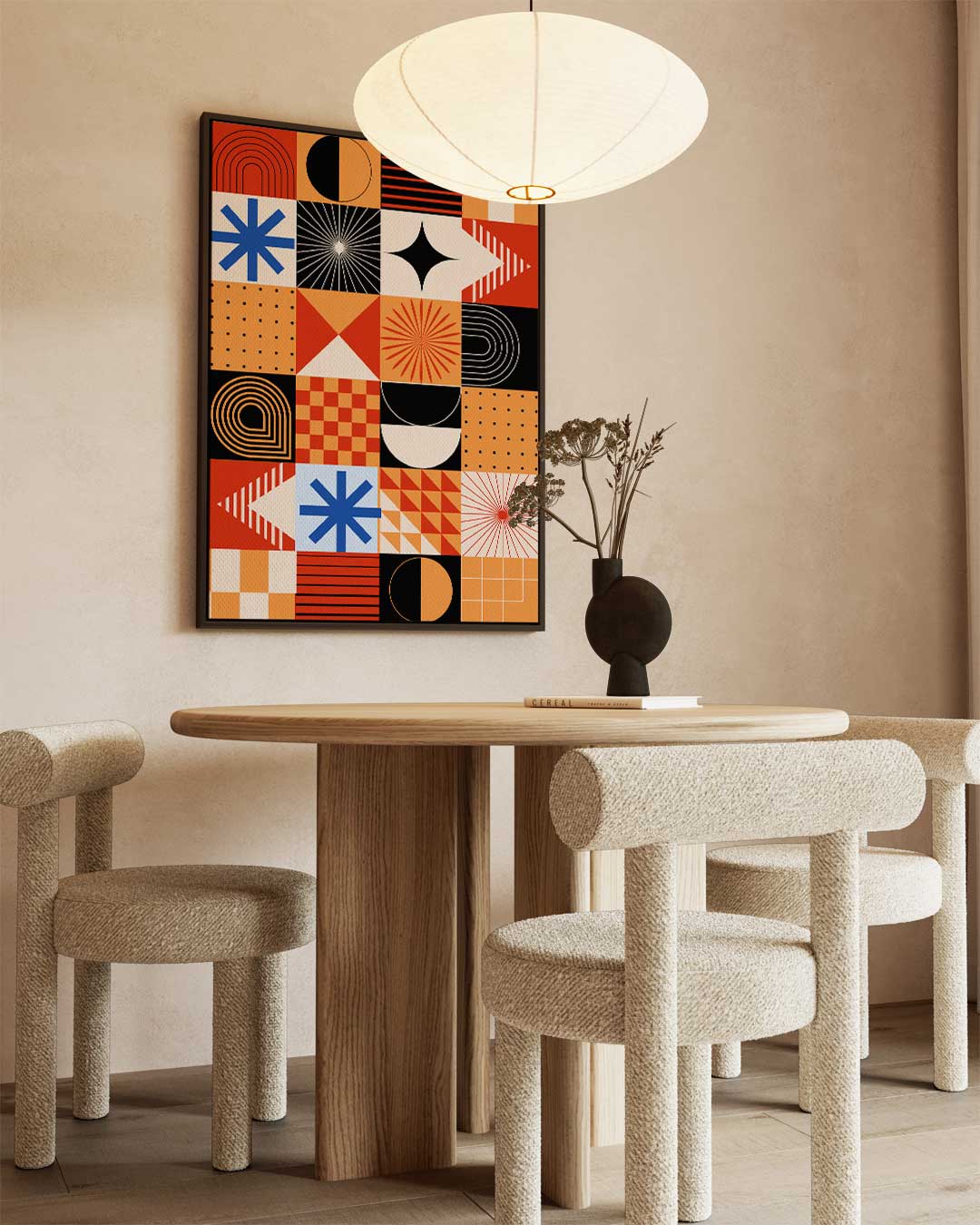Retro Geometrisch Kunstwerk – kunstwerk met zwarte baklijst