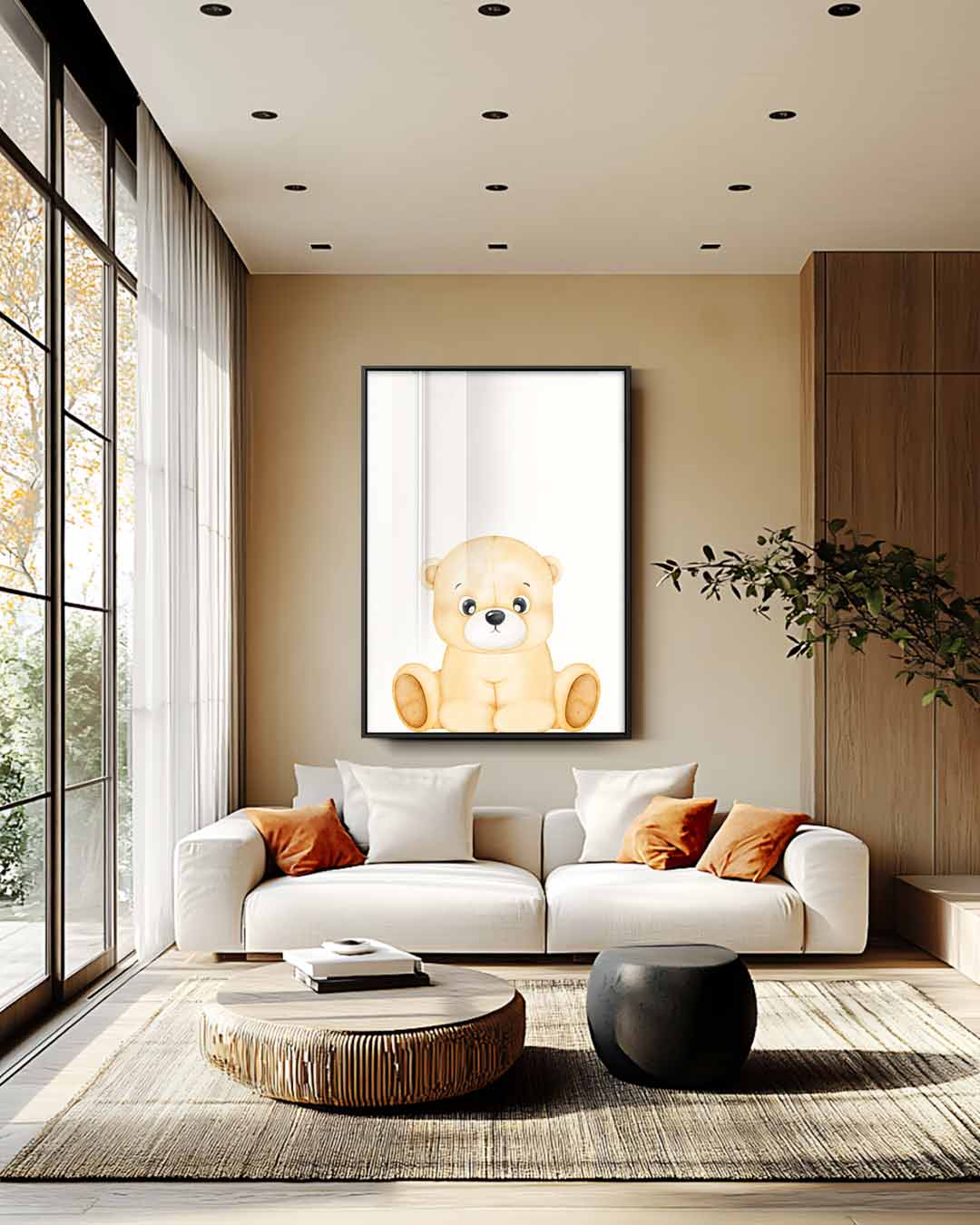 Schattige Teddybeer Illustratie – canvas wanddecoratie in portret formaat