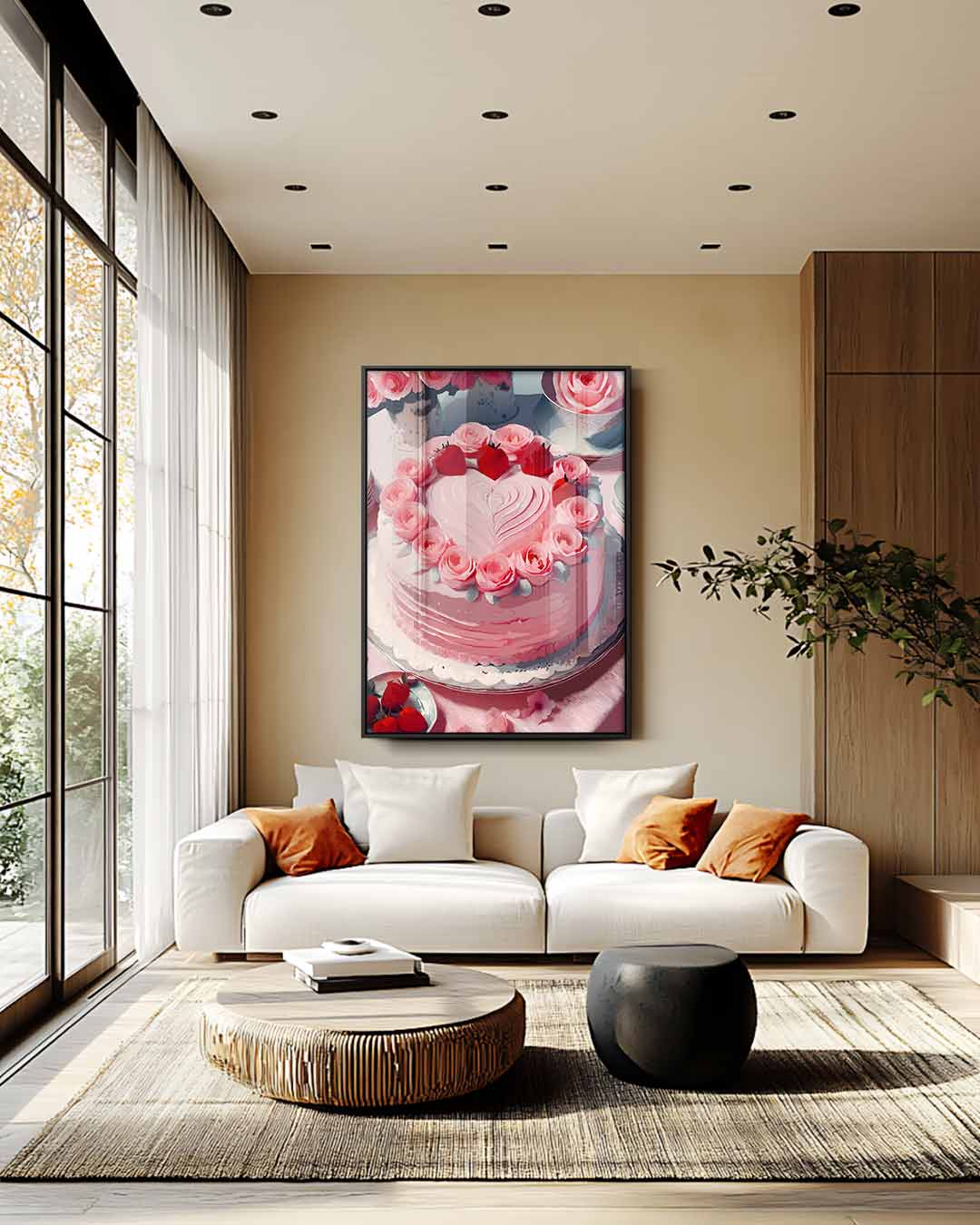 Romantische Rozen Taart – staande wandkunst voor woonkamer of interieur