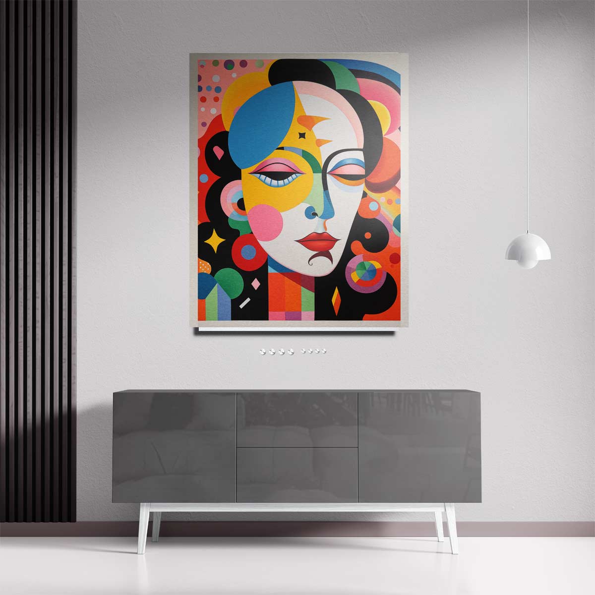 Kleurrijke Dromenportret – staande wandkunst voor woonkamer of interieur