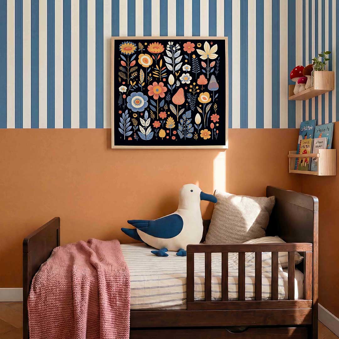 Bloemen en bladeren – kids poster in vierkant formaat