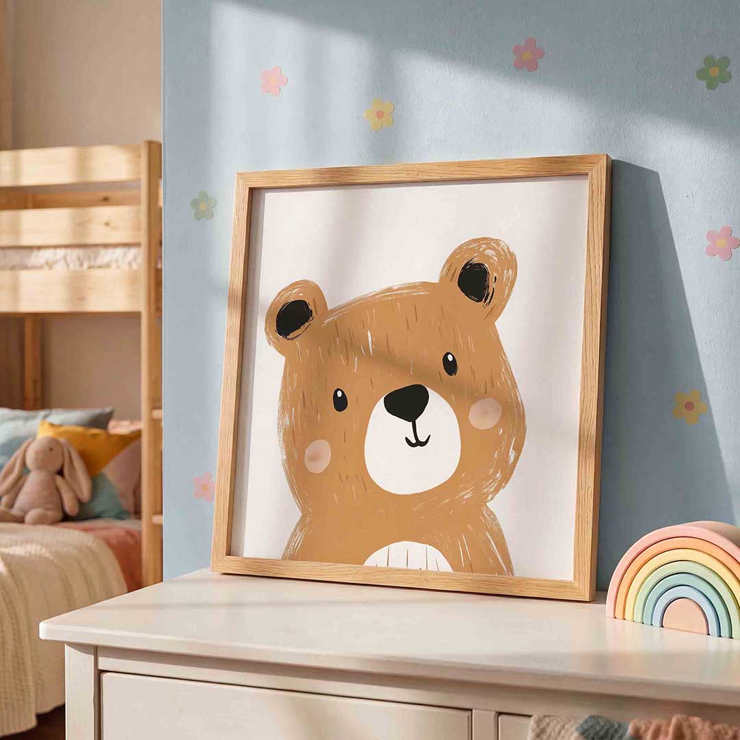 Schattige beer – speelse wandkunst als vierkante kinderposter
