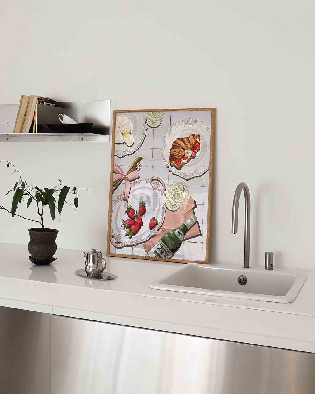 Ontbijt met aardbeien – keukenposter in staand formaat