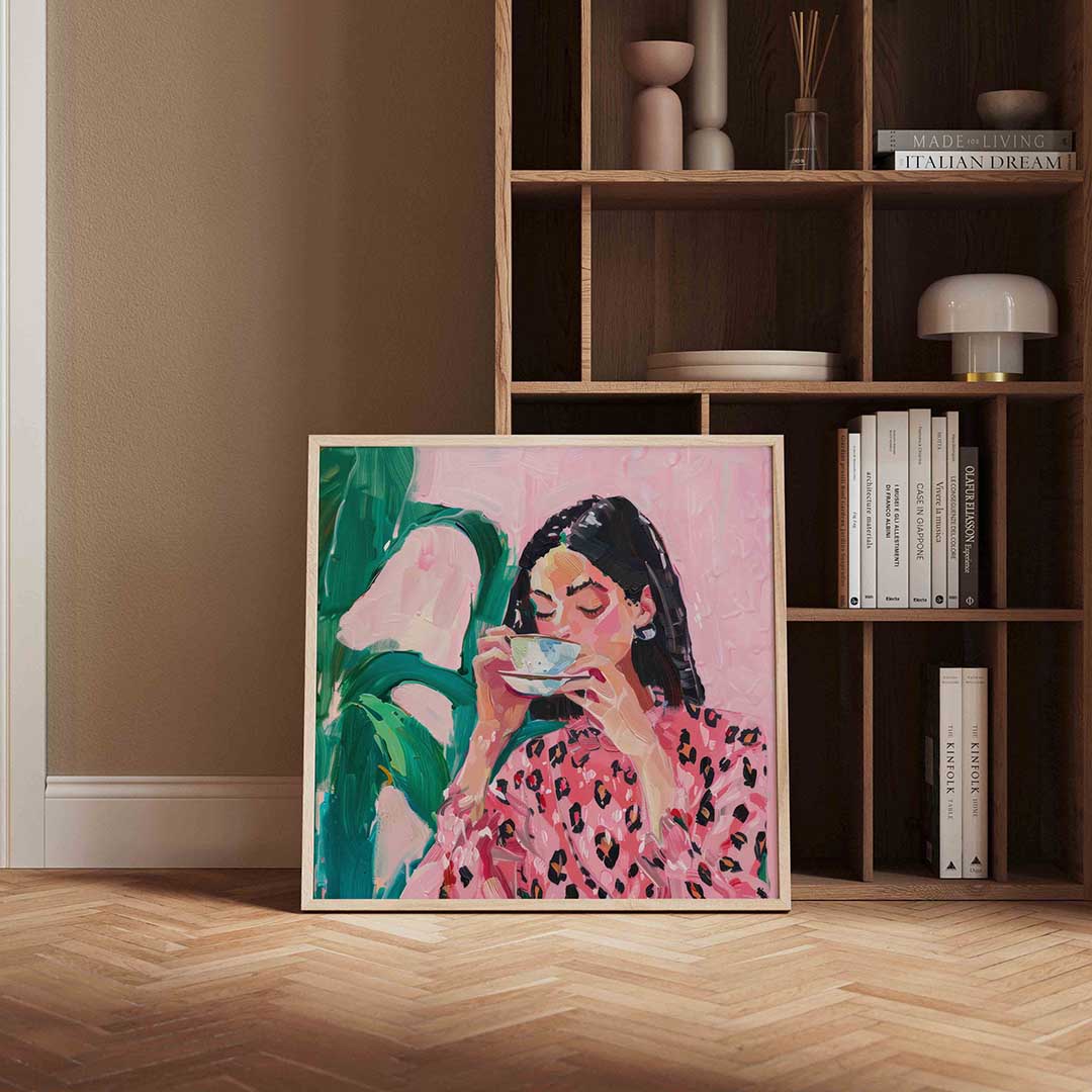 Vrouw met kopje – portret poster in vierkant formaat