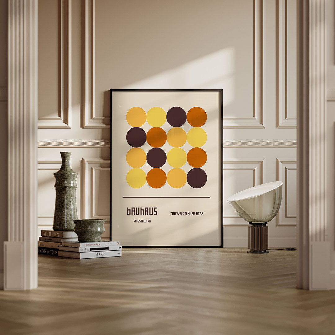 Cirkelpatroon en tekst – moderne Bauhaus wandkunst als poster