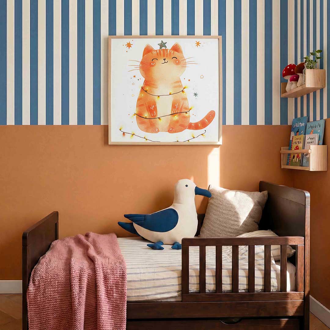 Kattenposter met lichtjes – kids poster in vierkant formaat