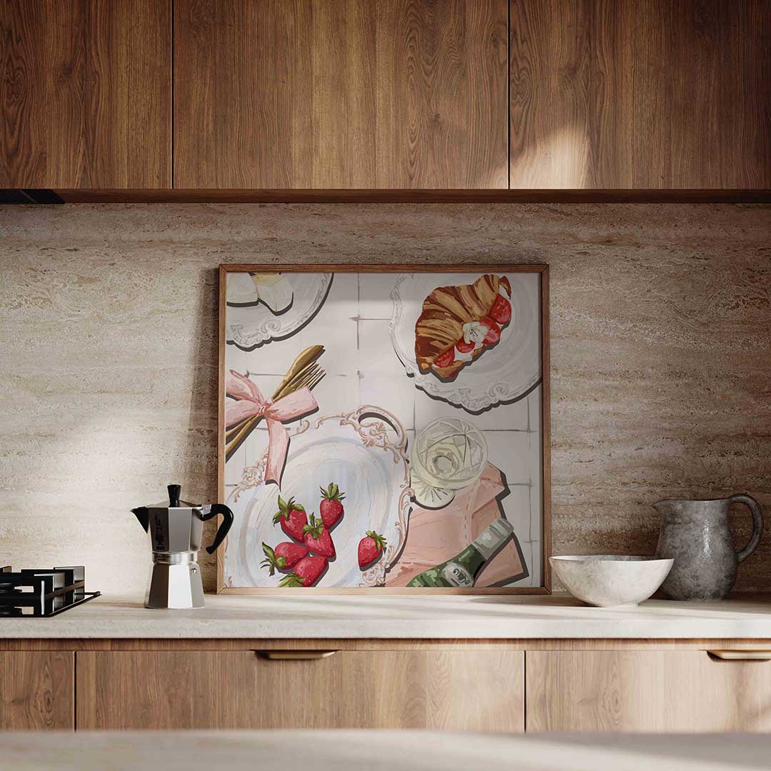 Ontbijt met aardbeien – culinaire wandkunst als vierkante poster