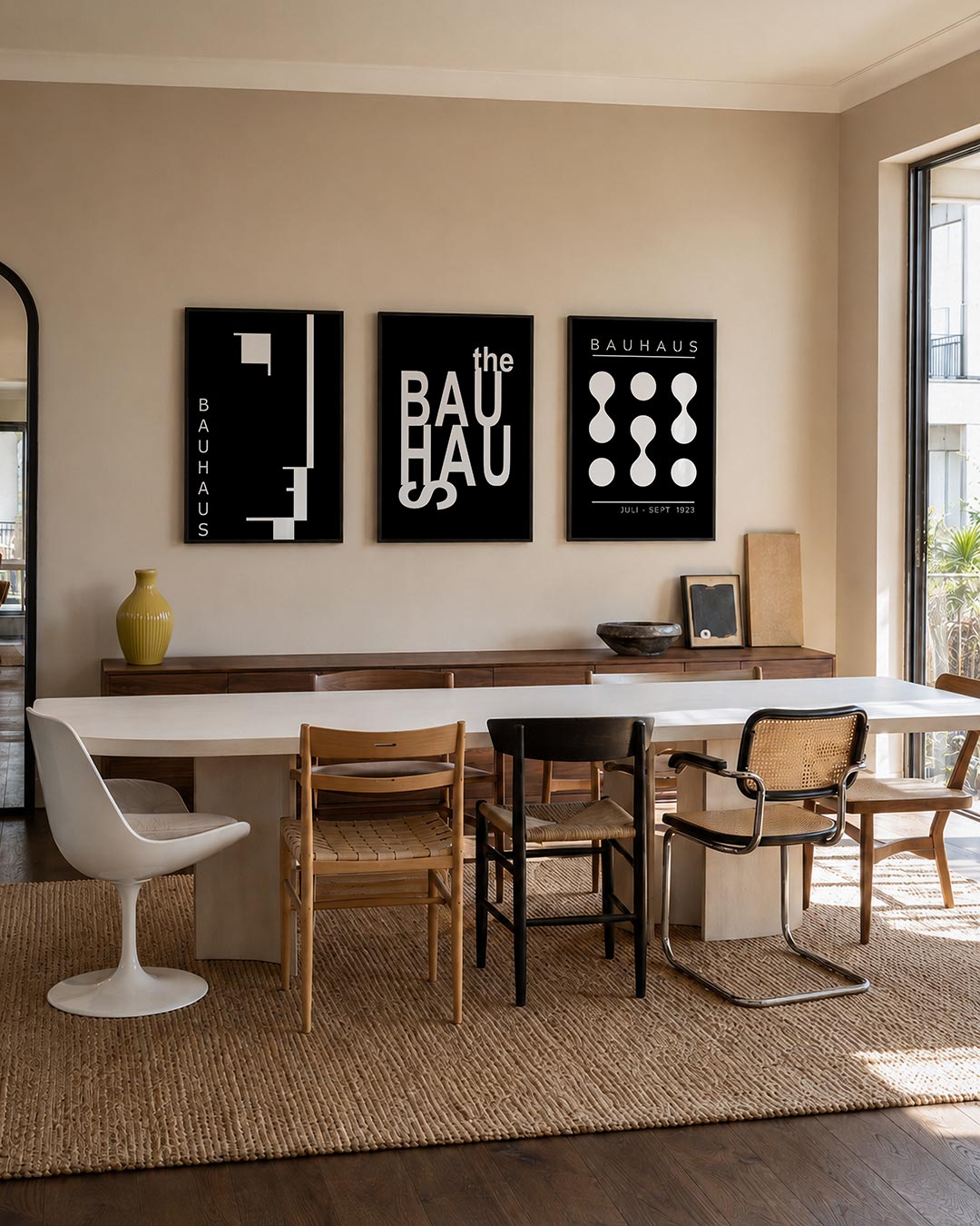 Zwart wit lijnenspel posterset – tweede productweergave – deze posterset in drie delen speelt met zwart-wit contrasten en