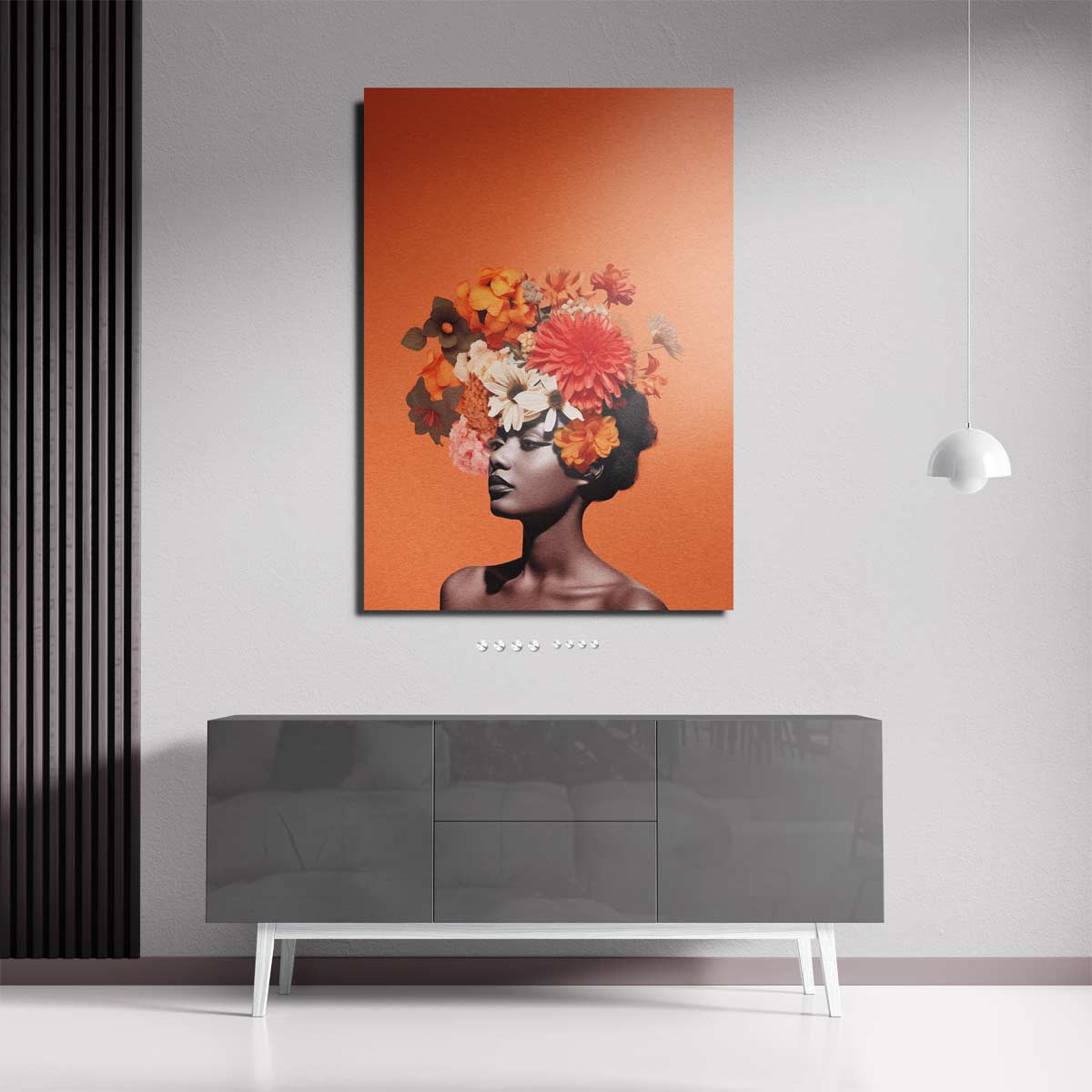 Bloemenfantasie Portret – staande wandkunst voor woonkamer of interieur