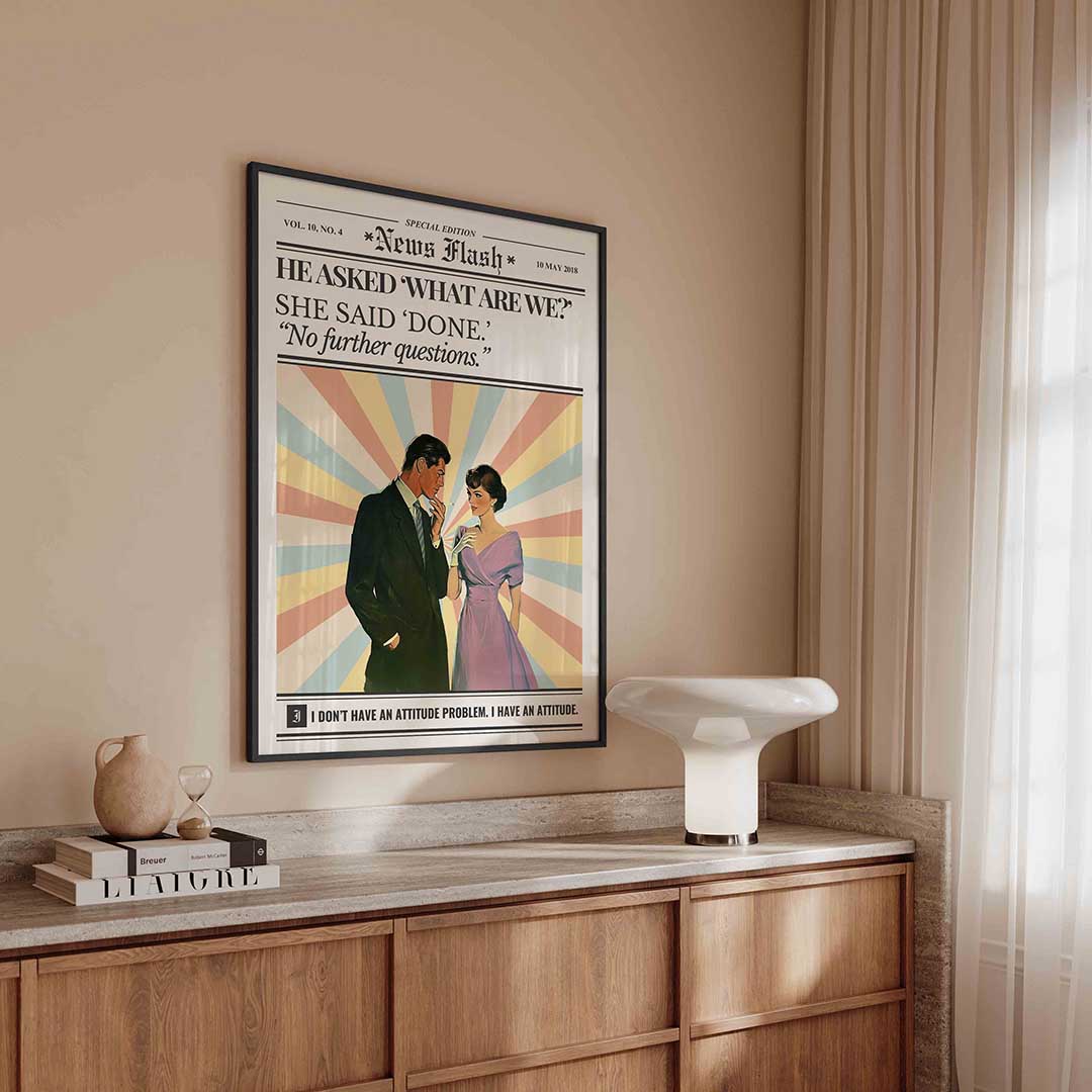 Retro koppel met tekst – kleurrijke Pop Art poster in staand formaat