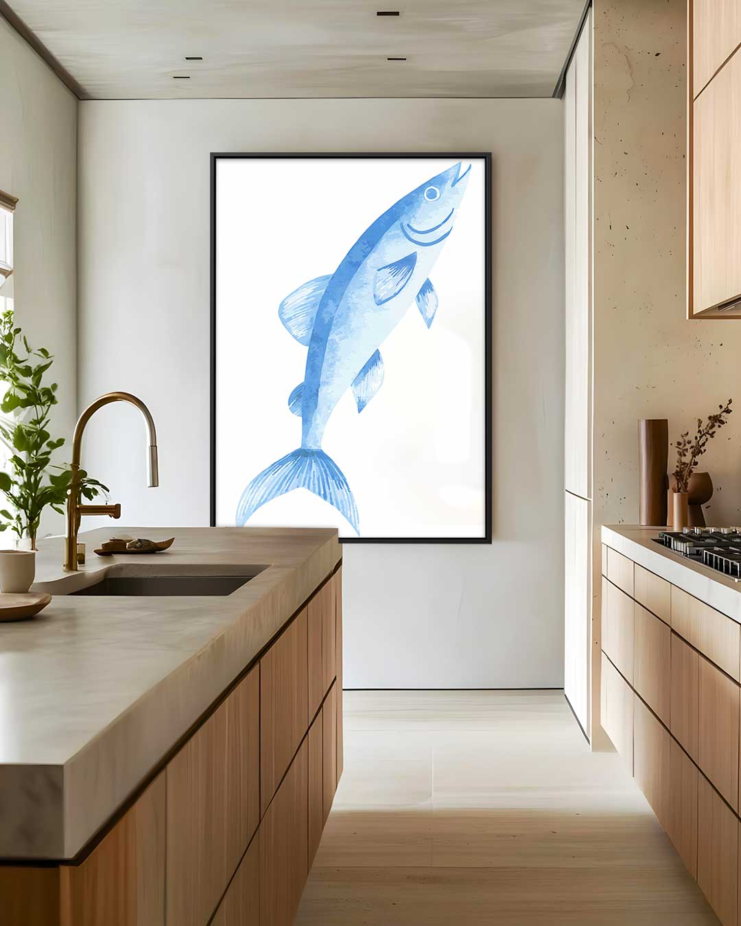 Waterverf Vis Print – staand kunstwerk voor modern interieur