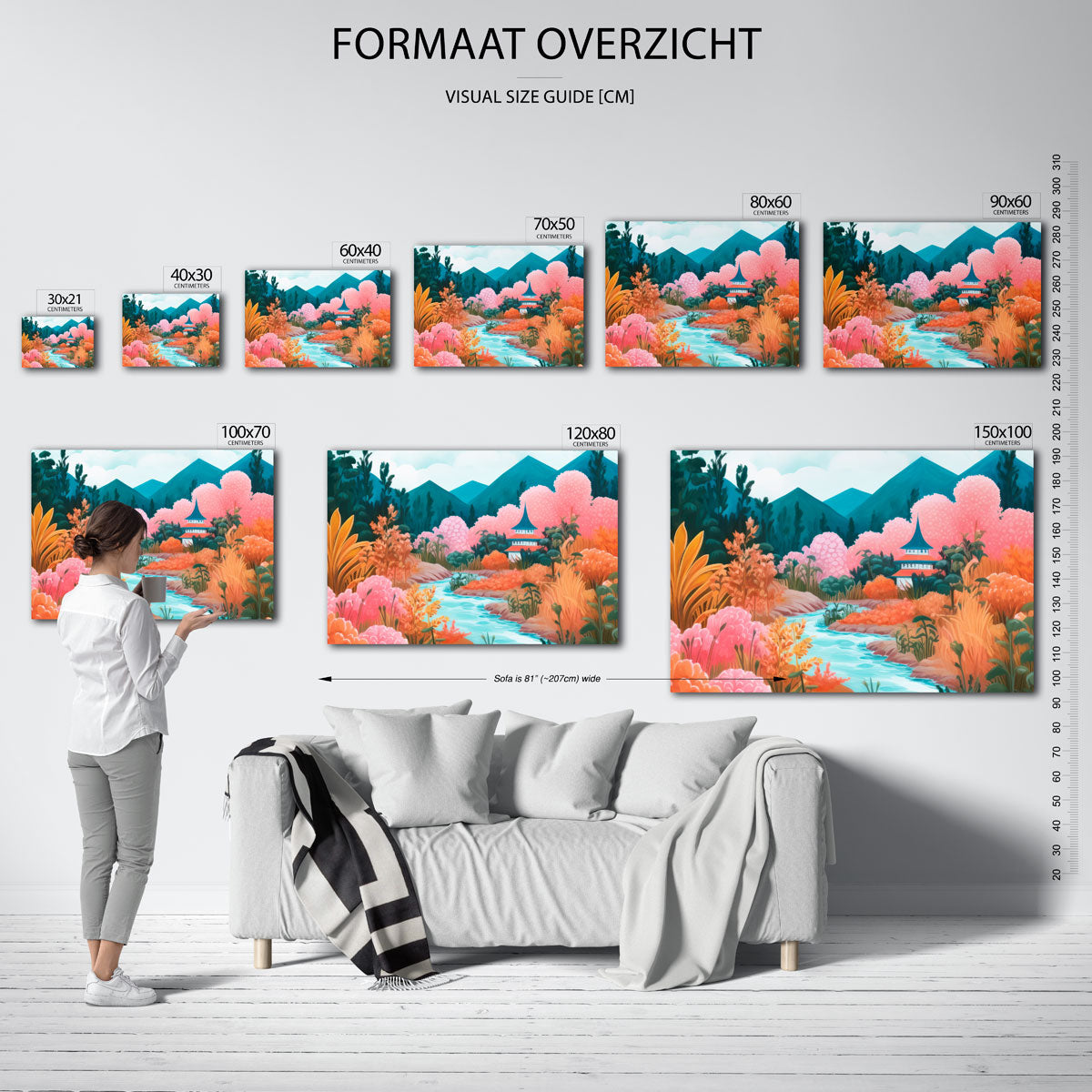 Landschap met rivier en pagode – liggende muurposter voor een modern interieur