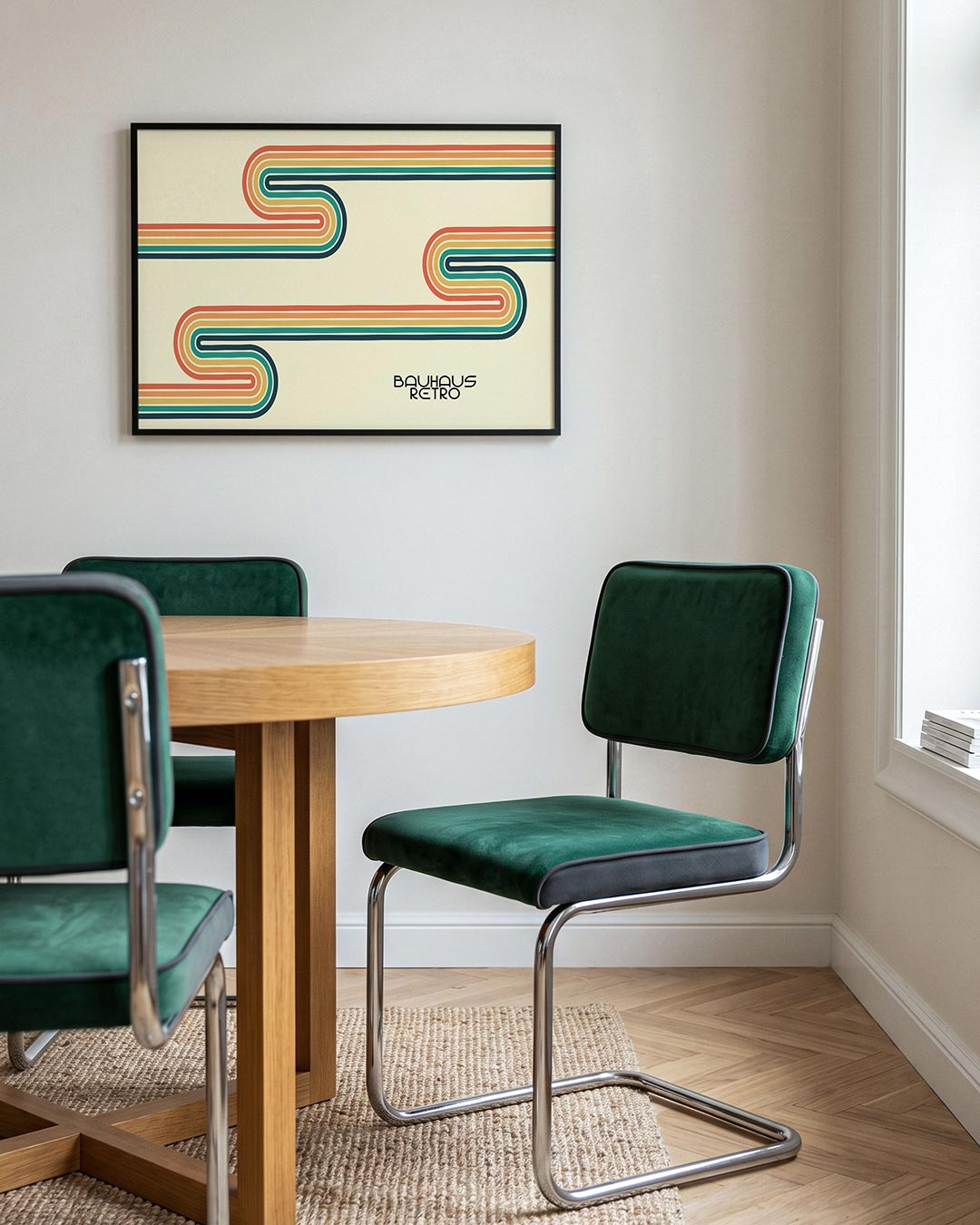Kleurrijke lijnenspel – liggende Bauhaus poster voor aan de muur