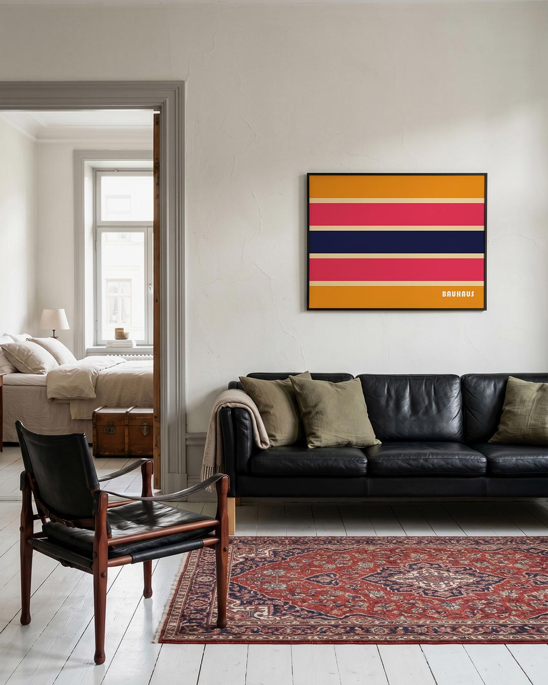 Strepen en kleurvlakken – geometrische Bauhaus poster in liggend formaat