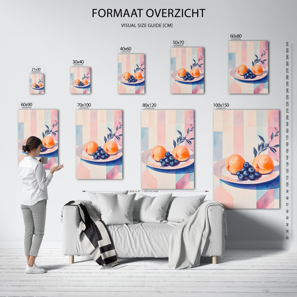 Perziken en blauwe bessen – staande muurposter voor een modern interieur