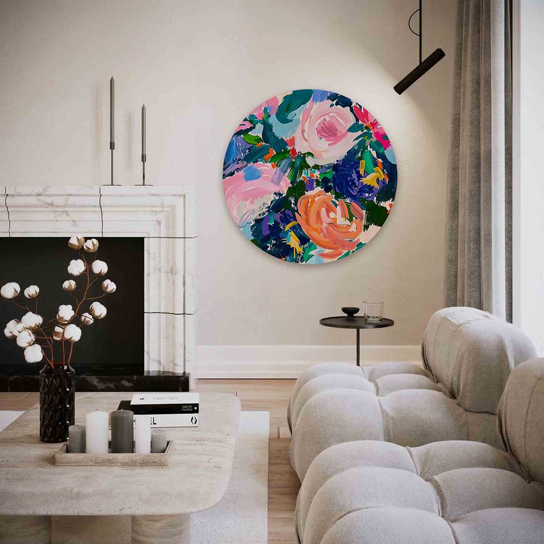 Bloemenpracht – abstracte textuur muurcirkel als wanddecoratie