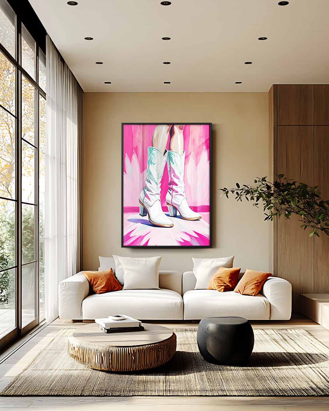 Glanzende Westerse Laarzen – plexiglas wanddecoratie in portret formaat