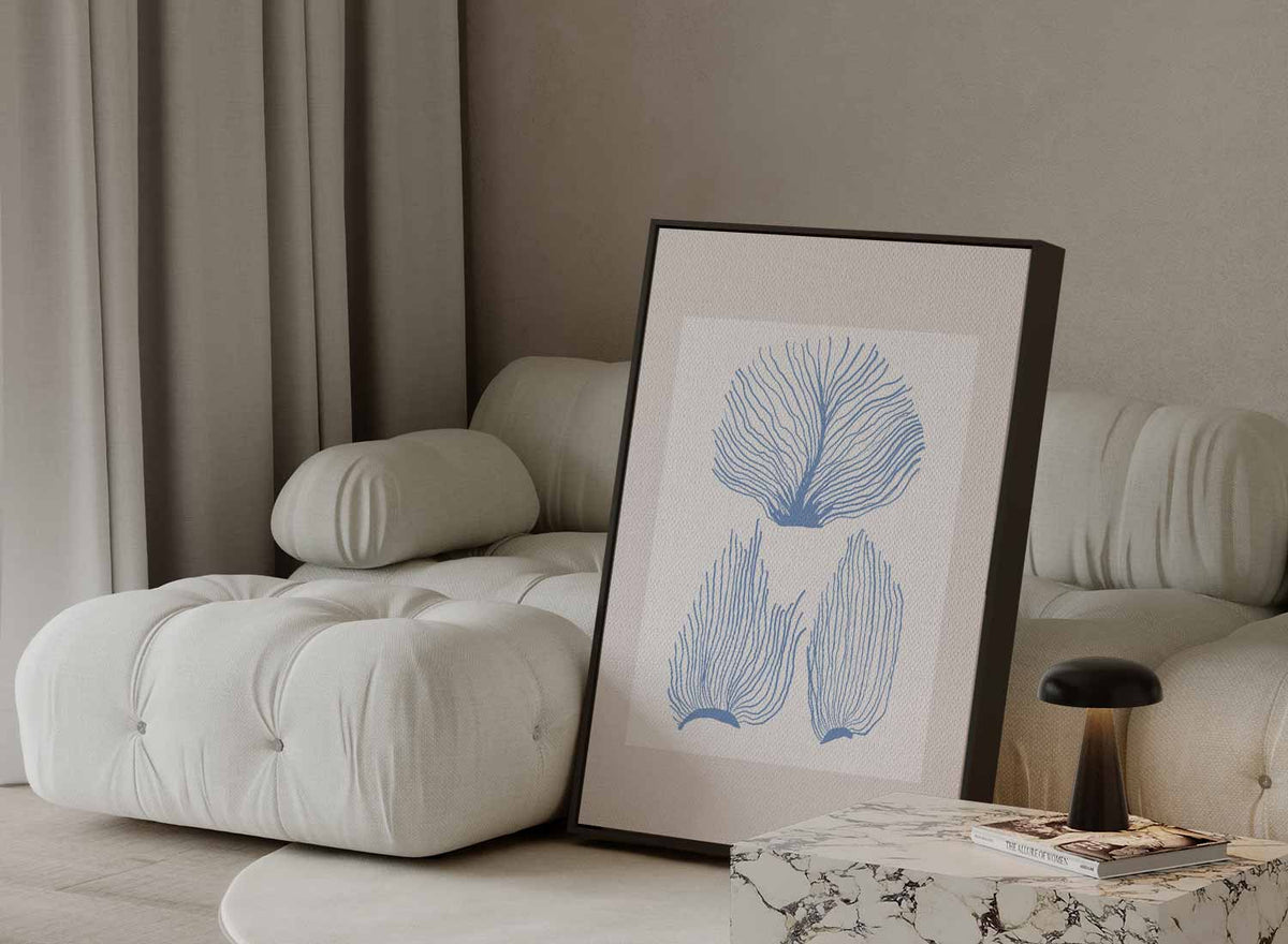 Blauwe Zeeplanten Illustratie – canvas kunstwerk als wanddecoratie