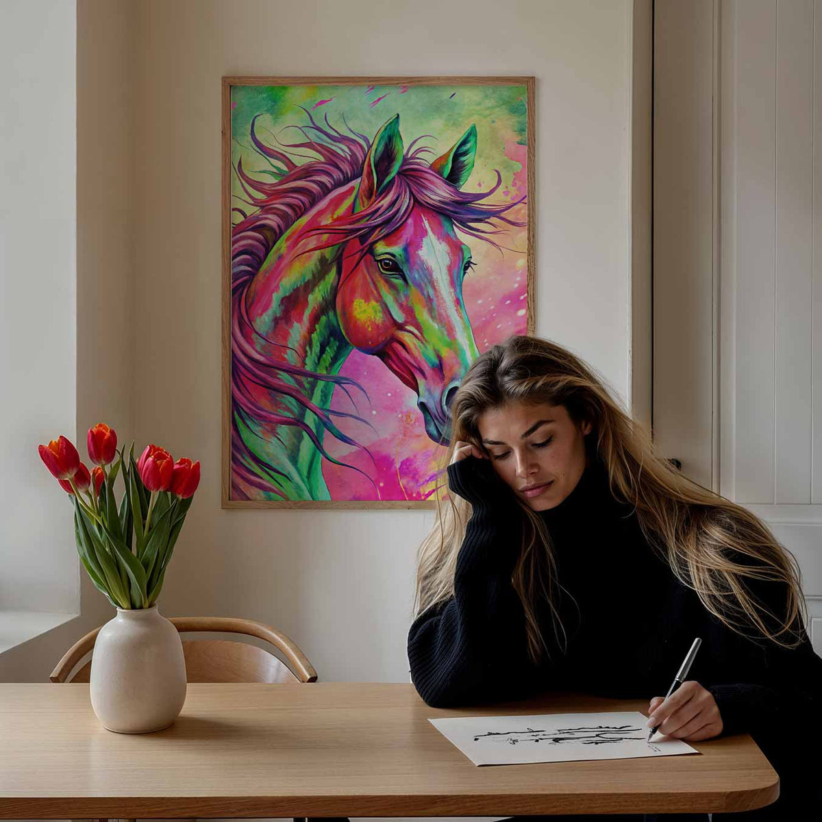 Kleurvolle Paardenkracht – paasposter in staand formaat