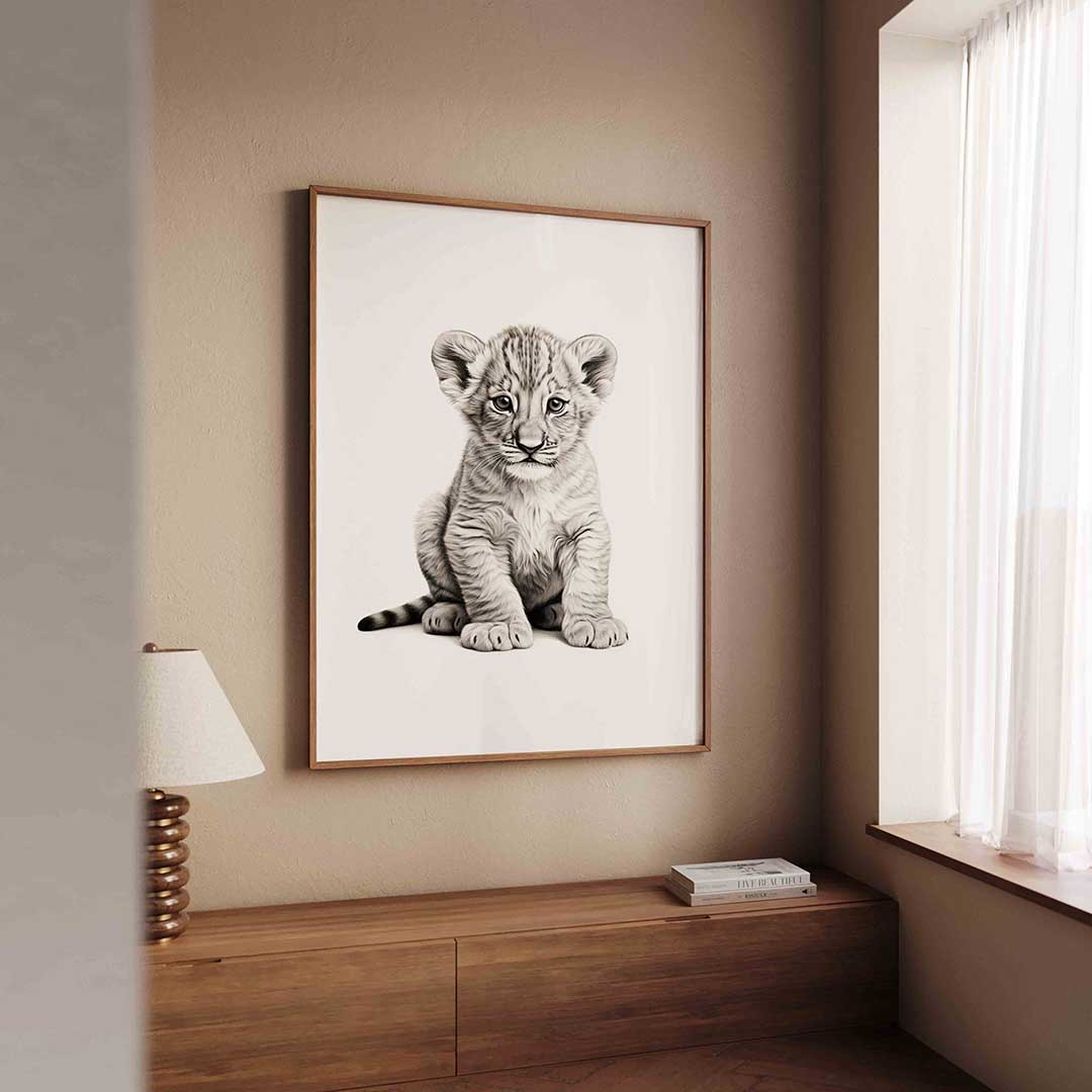 Leeuwenwelp – dierenillustratie als portret poster