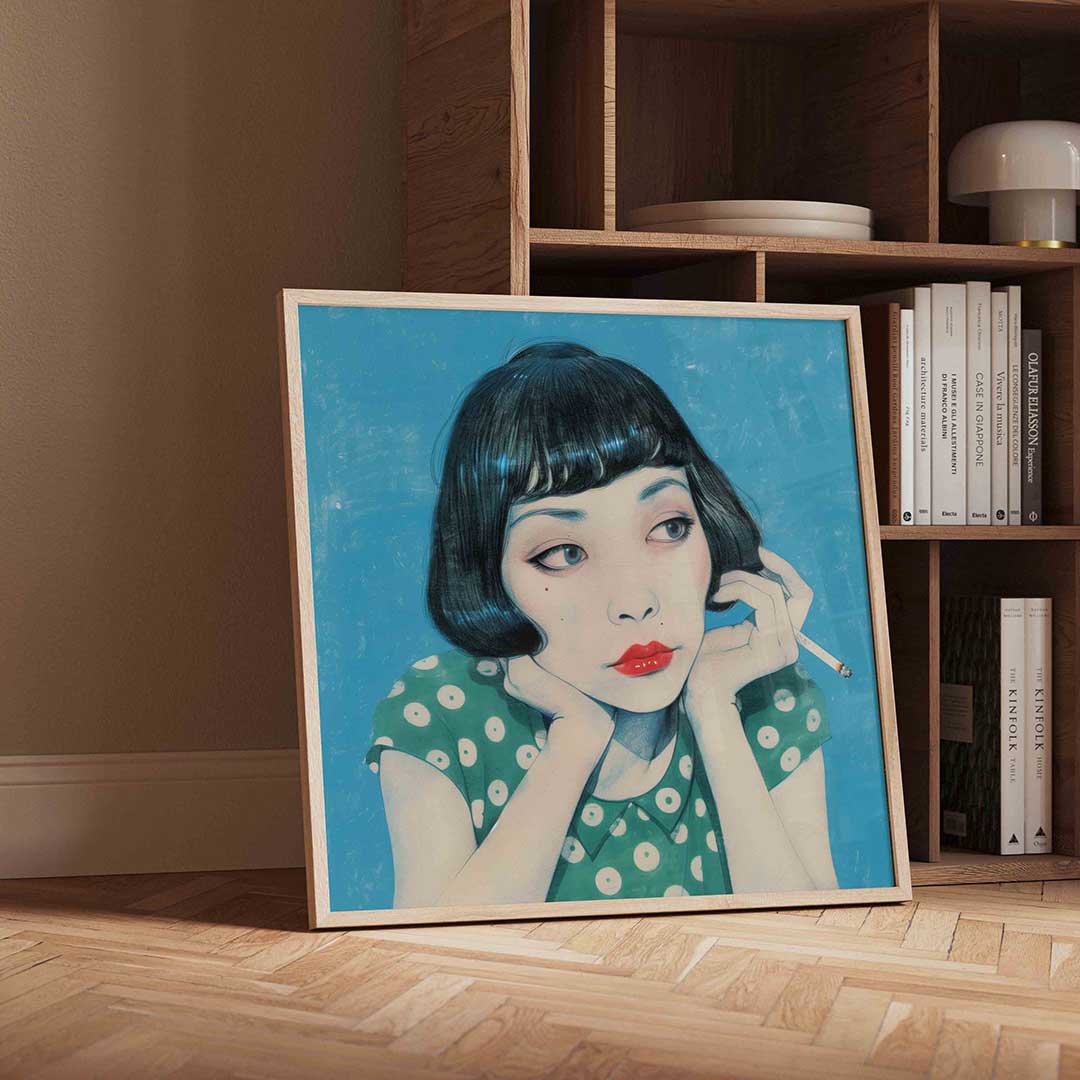 Vrouw met sigaret – moderne wandkunst als vierkante poster