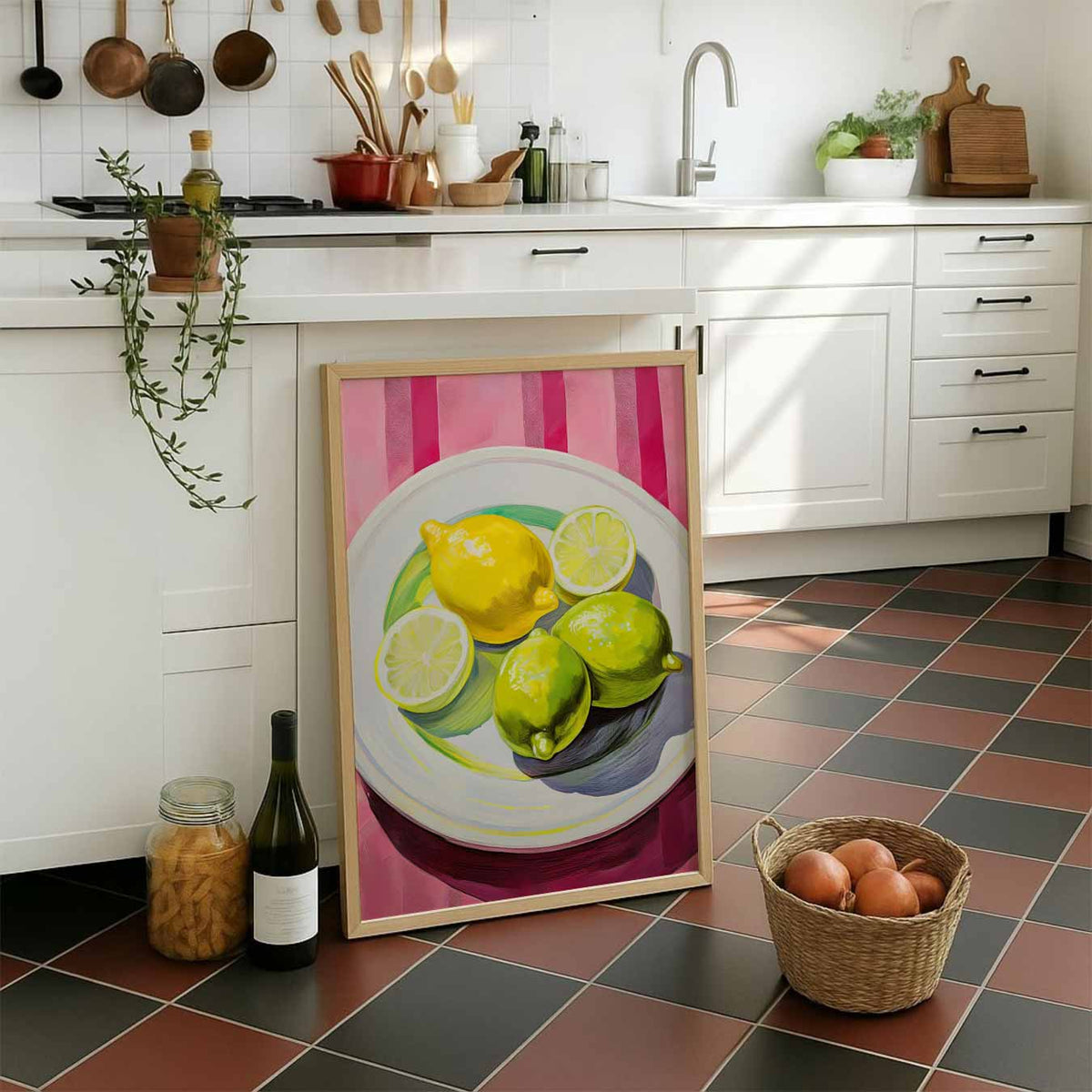 Citroenschijfje Chic – staande muurposter voor keuken of eethoek