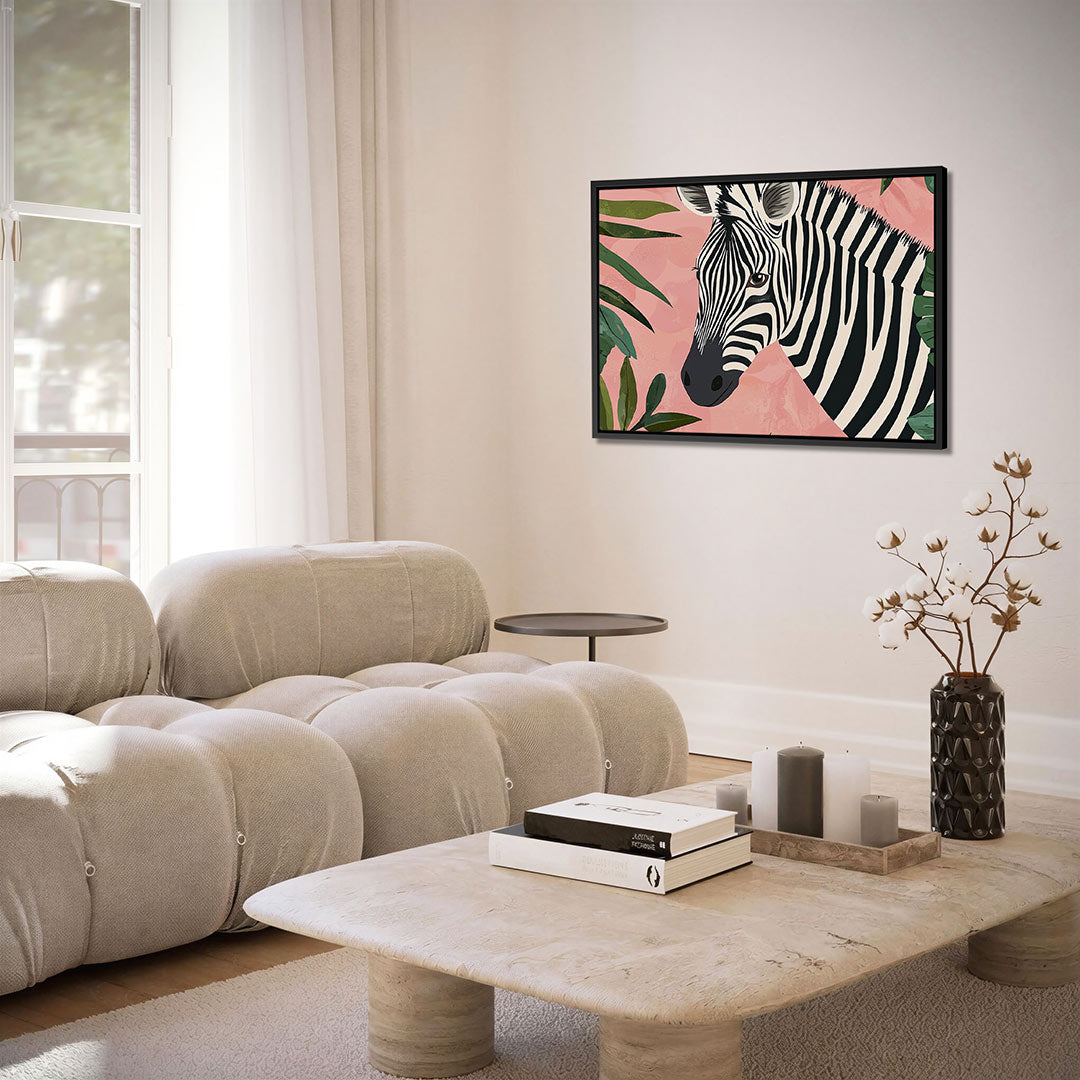 Zebra en bladeren – Dieren kunstwerk – alternatieve weergave van het kunstwerk