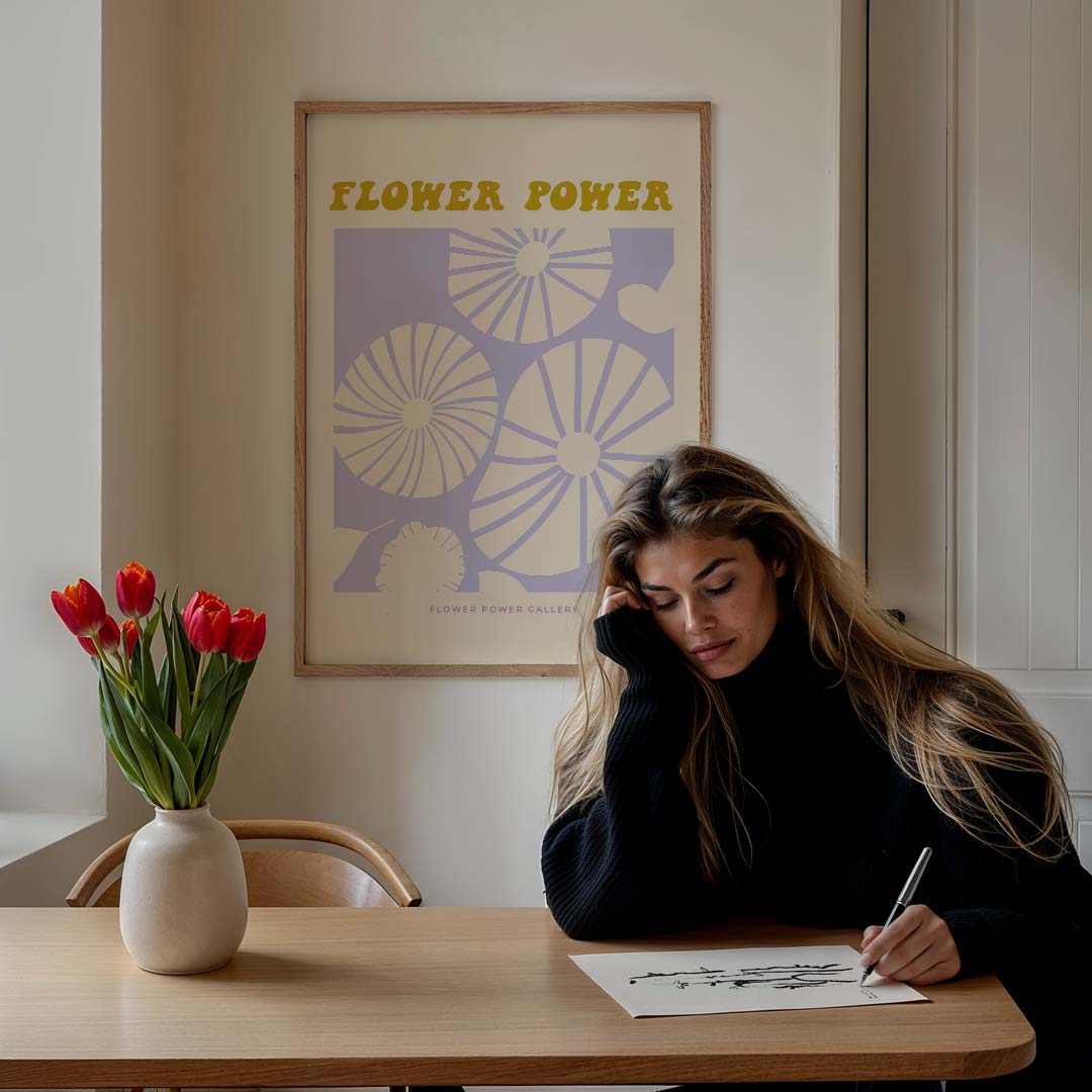 Flower Power – staande muurposter met tekst en typografie