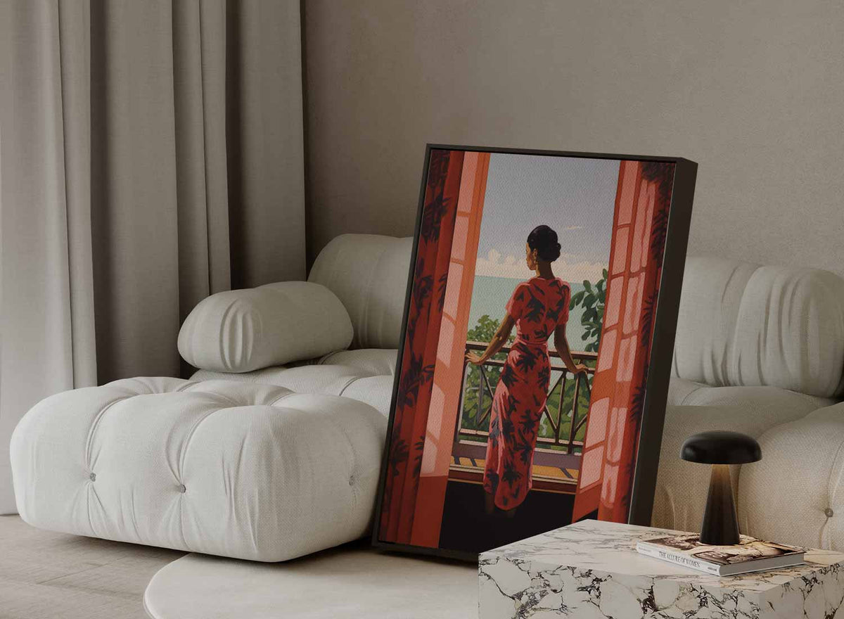 Zomers Balkonzicht – portret kunstwerk als wanddecoratie, afbeelding 13