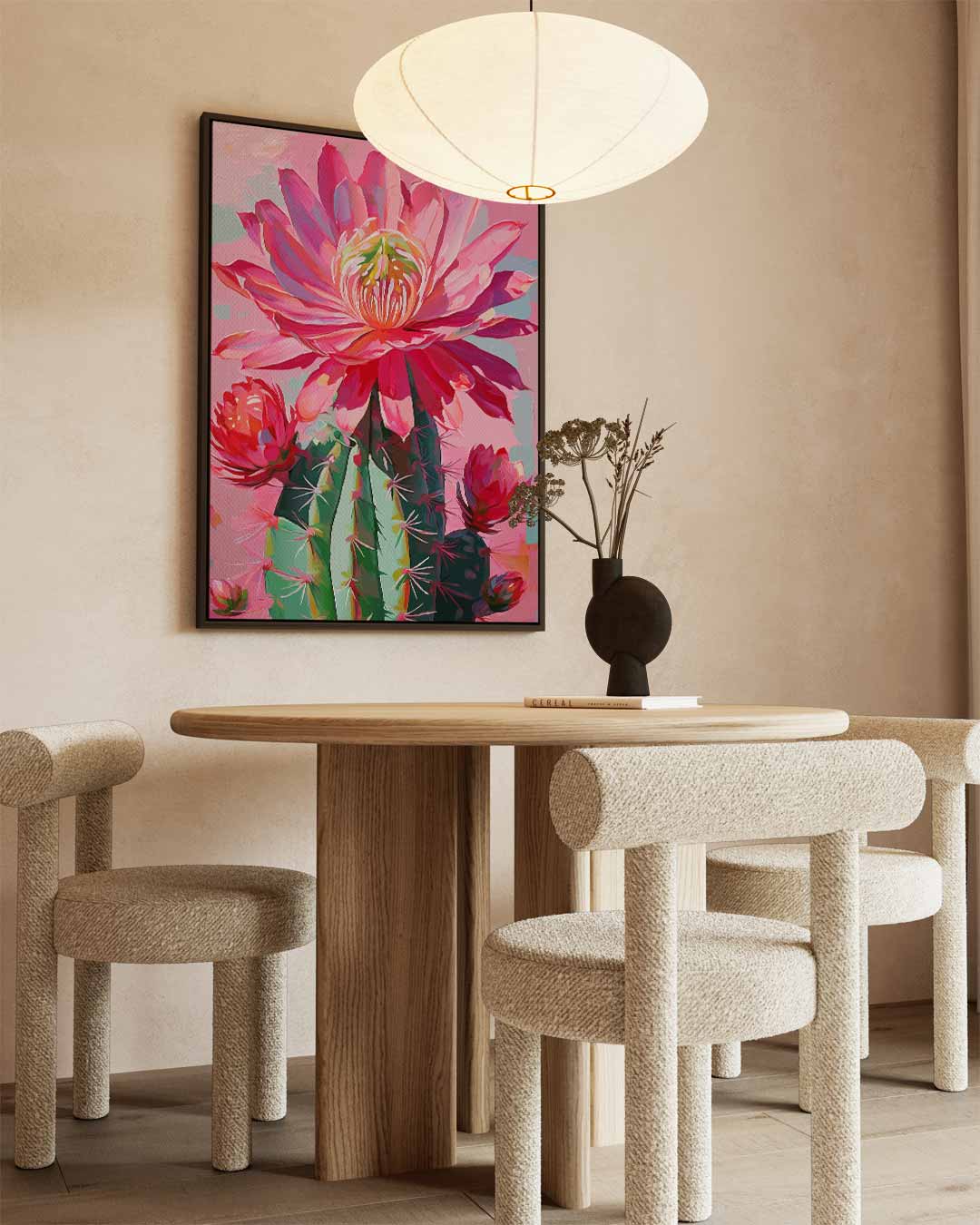 Bloeiende Cactus in Levendige Kleuren – canvas wanddecoratie in portret formaat