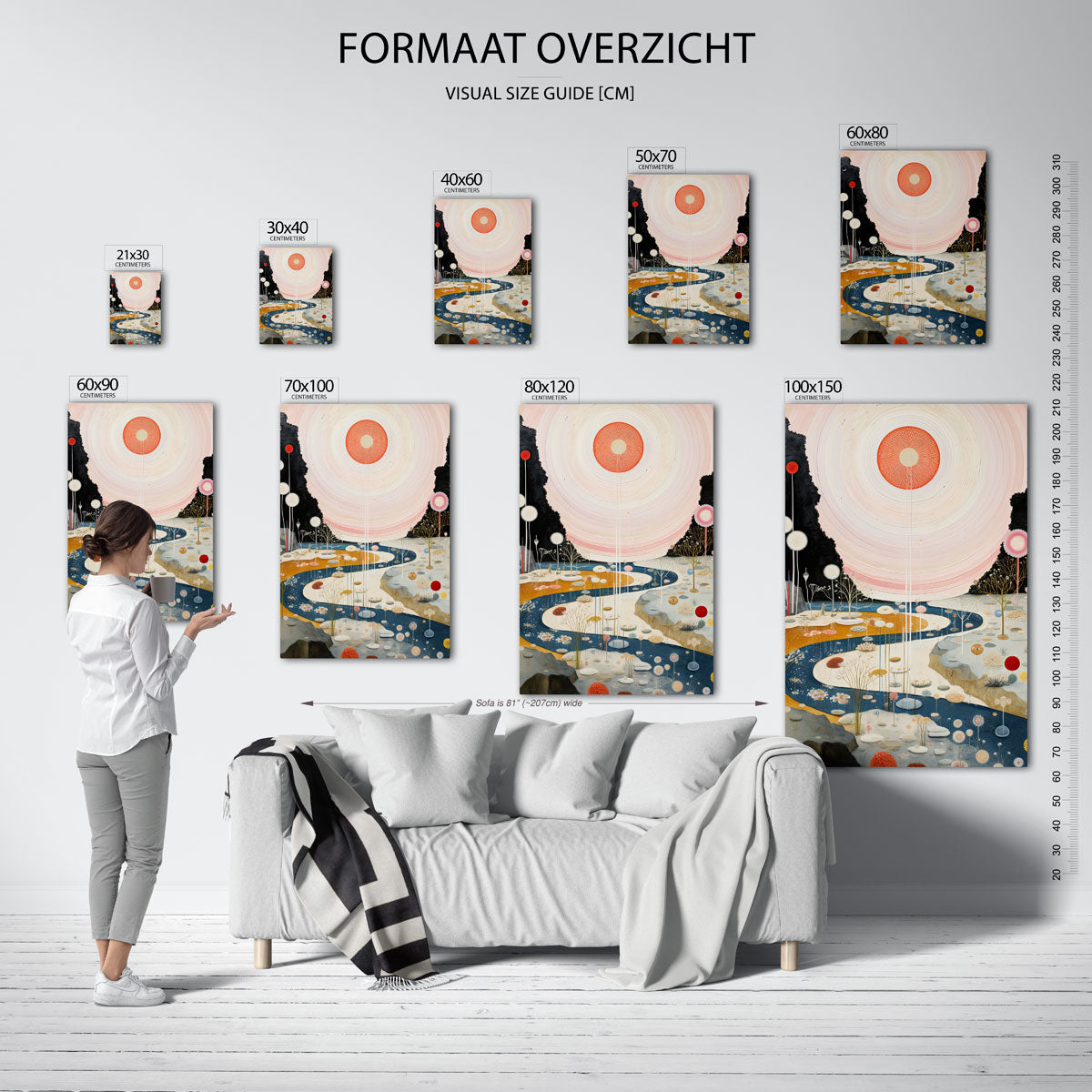 Landschap met zon en rivier – staande muurposter met surrealistische uitstraling