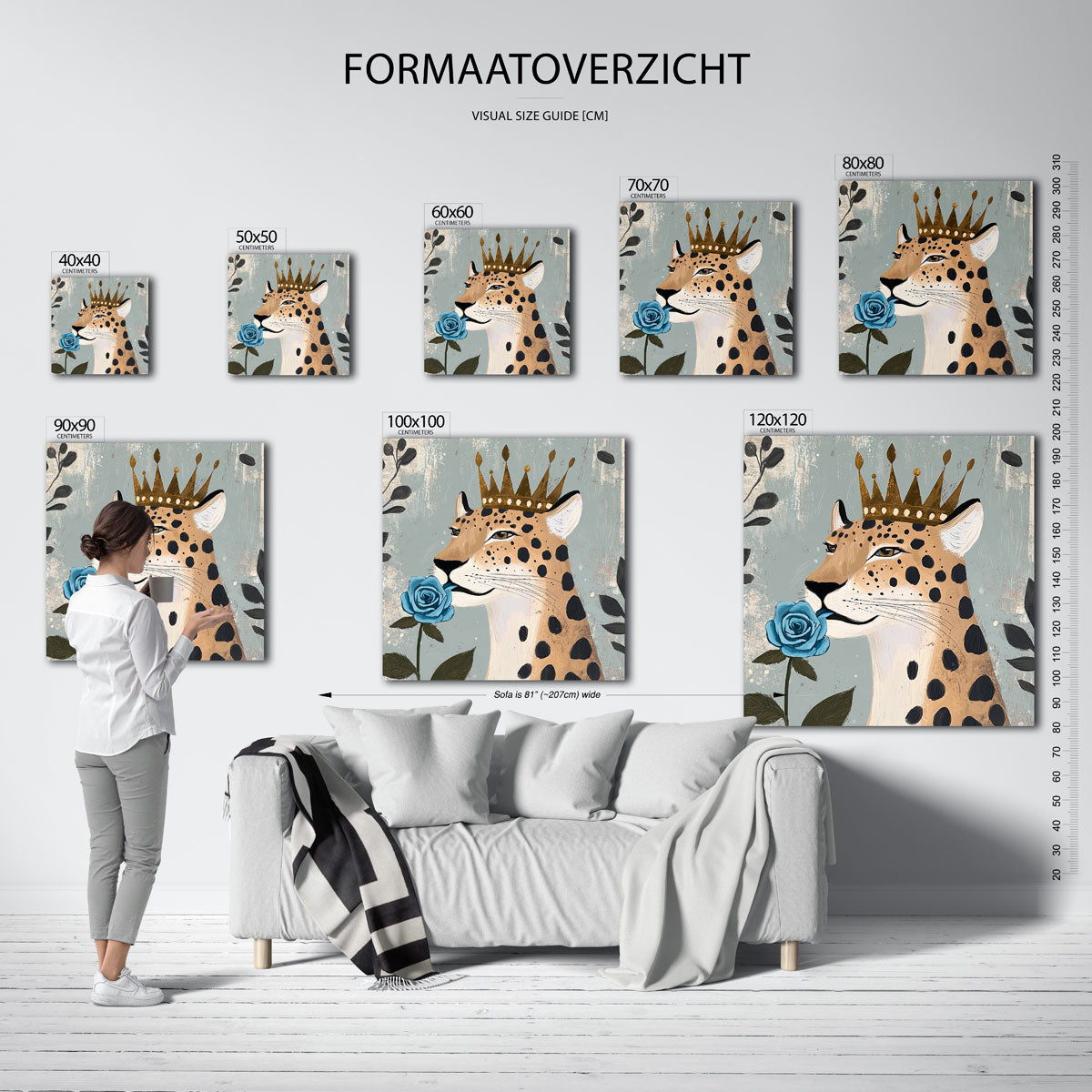 Luipaard met kroon – vierkante muurposter met dierenthema
